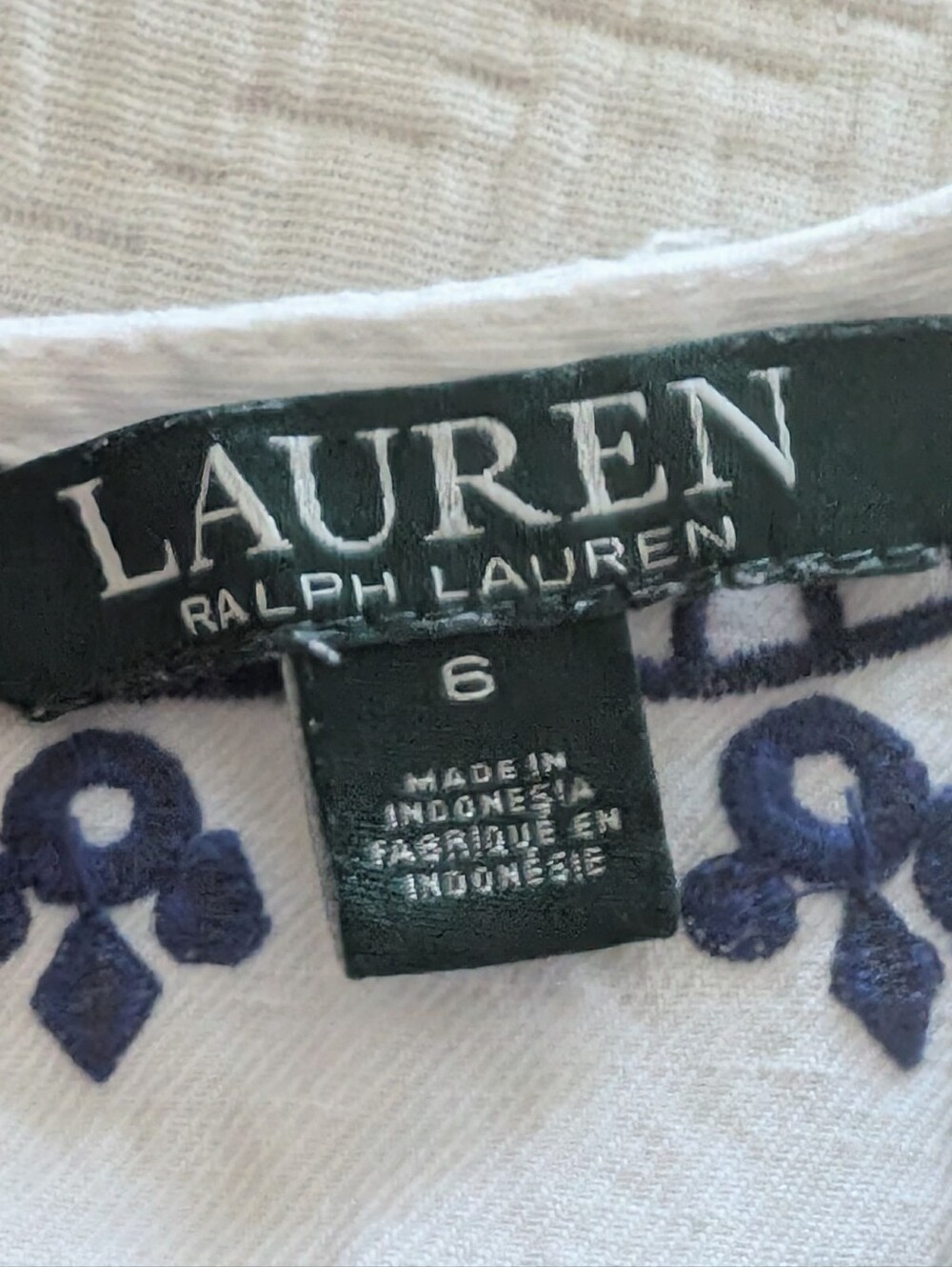 Lauren Ralph Lauren White Linen Flair Sleeve Shorts Romper Navy Embroidery Sz 6 - Picture 8 of 10
